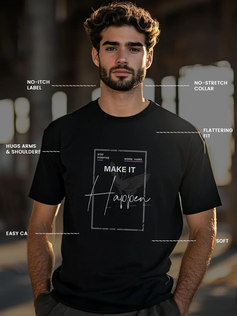 NOBERO  Black Graphic Print T-Shirt for Men for Men | Best Price UAE