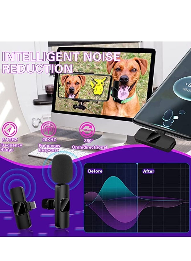 Wireless Lavalier Microphone , mobile phone Microphone, Plug & Play No APP Needed, Mini lapel Wireless Microphone , Noise Cancellation Microphone for live stream (Type-C for Android)