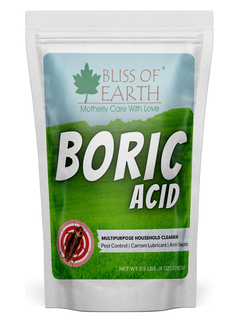 Bliss of Earth 8 OZ Boric Acid Powder Multipurpose kill Cockroach & Ants, Rice Preservative, Carrom Powder 226GM - Image 1