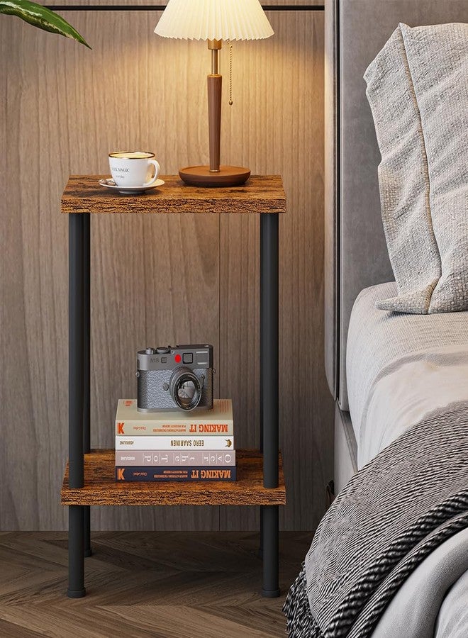 VIMBER End Table, Side Table with Metal Legs, Nightstands with 2-Tier Storage Shelves, Sofa Table for Small Space, Coach Table for Living Room Bedroom, Rustic Brown UTBT104F - Image 5