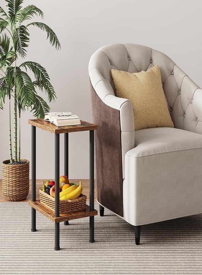 VIMBER End Table, Side Table with Metal Legs, Nightstands with 2-Tier Storage Shelves, Sofa Table for Small Space, Coach Table for Living Room Bedroom, Rustic Brown UTBT104F - Image 2