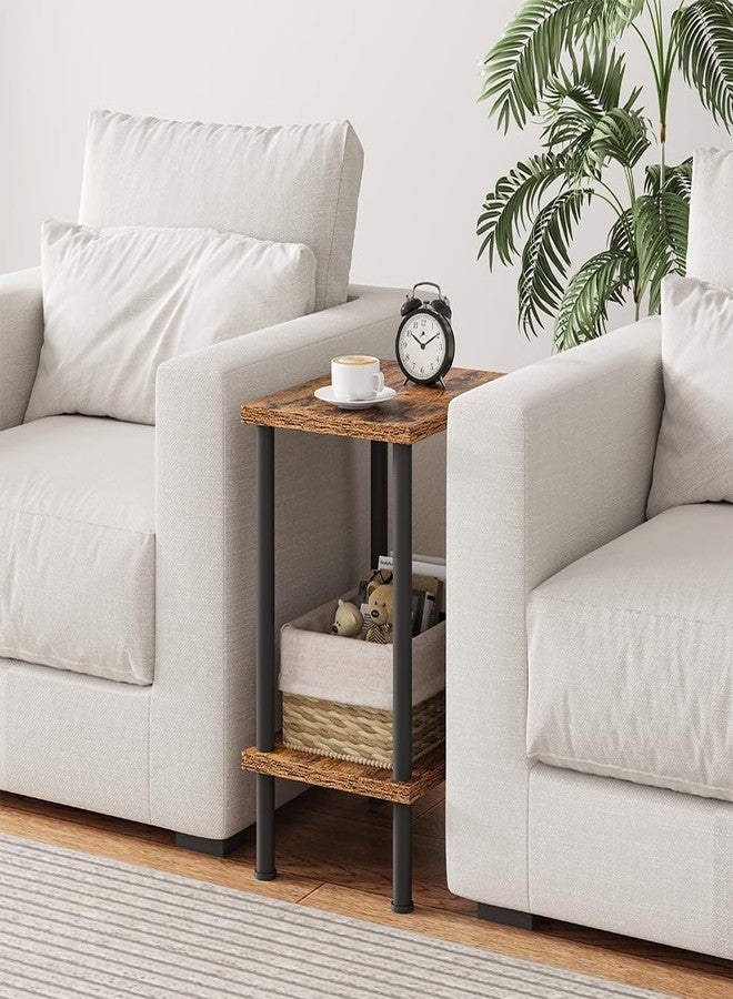 VIMBER End Table, Side Table with Metal Legs, Nightstands with 2-Tier Storage Shelves, Sofa Table for Small Space, Coach Table for Living Room Bedroom, Rustic Brown UTBT104F - Image 3