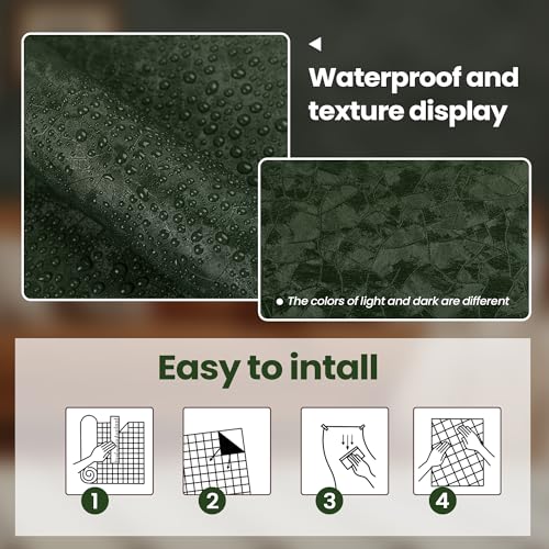 Abyssaly Dark Green Peel and Stick Wallpaper - Modern Textured Embossed Wall Papers - Removable Self Adhesive Waterproof Contact Paper for Countertops Cabinet Home Decor with Scraper, Paper Cutter 15.7" x 118" - Image 3
