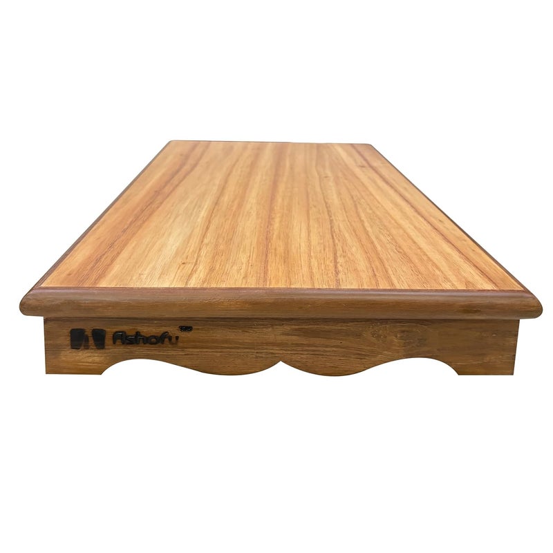 ASHOFY Combo Pack of Handmade Wooden Pooja Chowki Veneer Pooja Patla Pooja Peeta Wooden Patla Bajot Light Brown Medium Chowki 16x16x6 Patla 16x11x25 Inch - Image 5