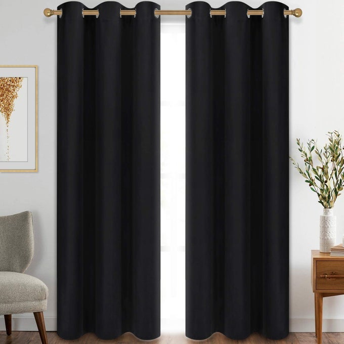 BLACKOUT CURTAINS FOR BEDROOM GROMMET THERMAL INSULATED ROOM DARKENING CURTAINS 42 X 84 INCH 2 PANELS BLACK