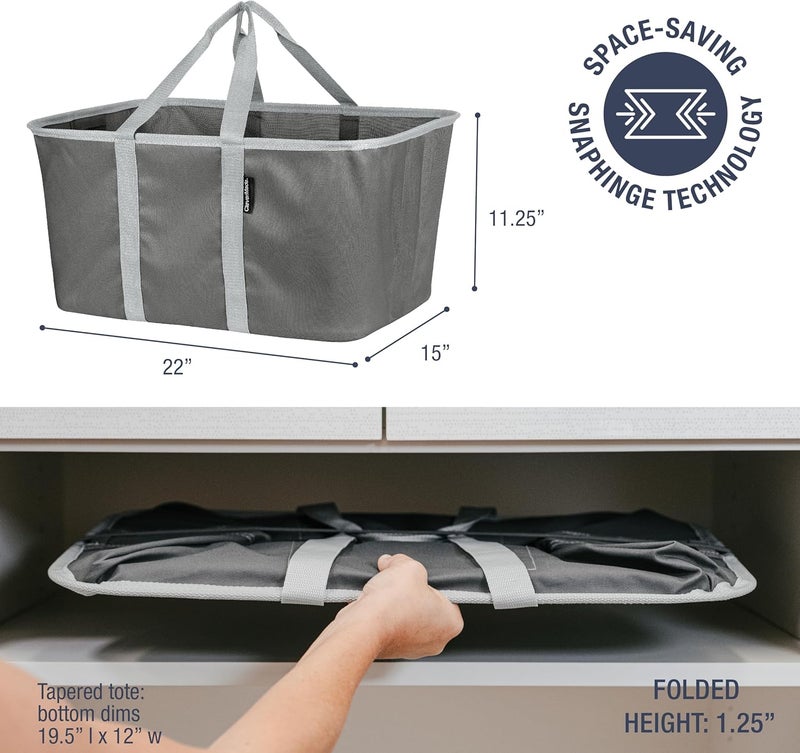 Clevermade Collapsible Laundry Tote - Charcoal Gray 2-Pack 50L - Foldable Storage Organization Container for Clothes Laundry Room Storage Solution - Image 2