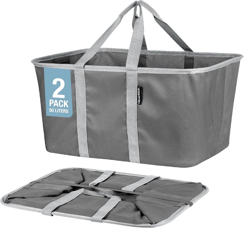 Clevermade Collapsible Laundry Tote - Charcoal Gray 2-Pack 50L - Foldable Storage Organization Container for Clothes Laundry Room Storage Solution - Image 1