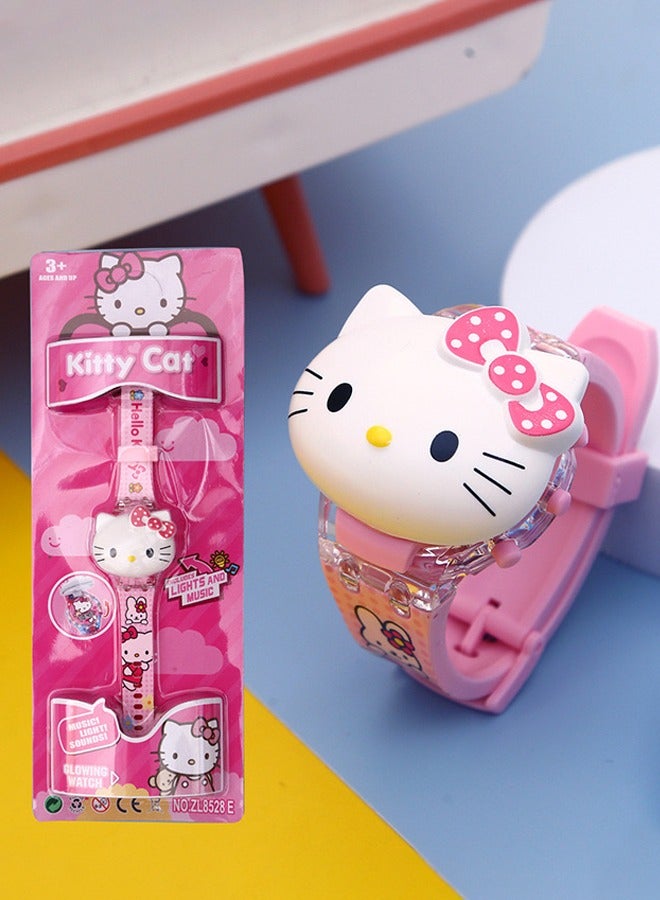 Hello Kitty Hello Kitty Cartoon Children's Watch, Children's Watch Toy with Light Effect, Kids Electronic Watch with Music, Flip-top Cartoon Watch for Kids - Image 2