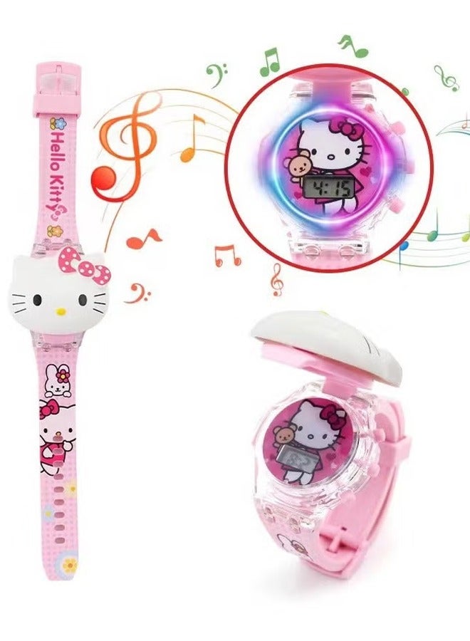 Hello Kitty Hello Kitty Cartoon Children's Watch, Children's Watch Toy with Light Effect, Kids Electronic Watch with Music, Flip-top Cartoon Watch for Kids - Image 4