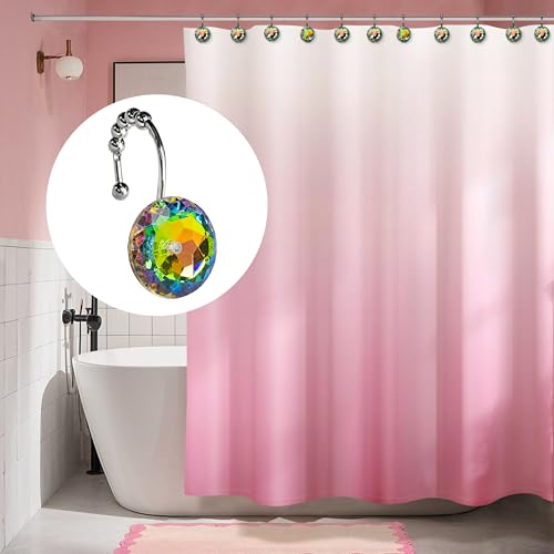 Sunlit Luxury Design Glitter Round Colorful Diamond Crystal Gem Bling with Glide Balls Shower Curtain Hooks, Rust Proof Metal Rhinestones Glam Shower Curtain Rings-12 Pack - Image 5