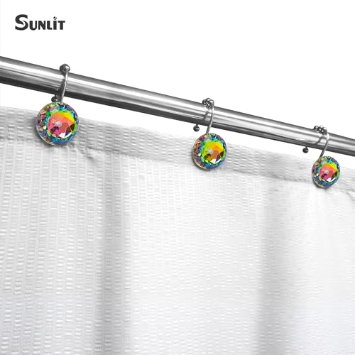 Sunlit Luxury Design Glitter Round Colorful Diamond Crystal Gem Bling with Glide Balls Shower Curtain Hooks, Rust Proof Metal Rhinestones Glam Shower Curtain Rings-12 Pack - Image 4