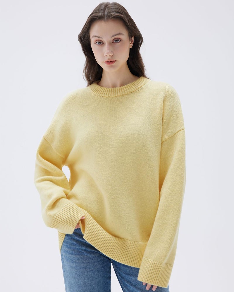 SUUKSESS Cashmere Women Oversized Long Sleeve Pullover Sweater 2025 Fall Winter Crew Neck Jumper Tops (Butter Yellow,S) - Image 4