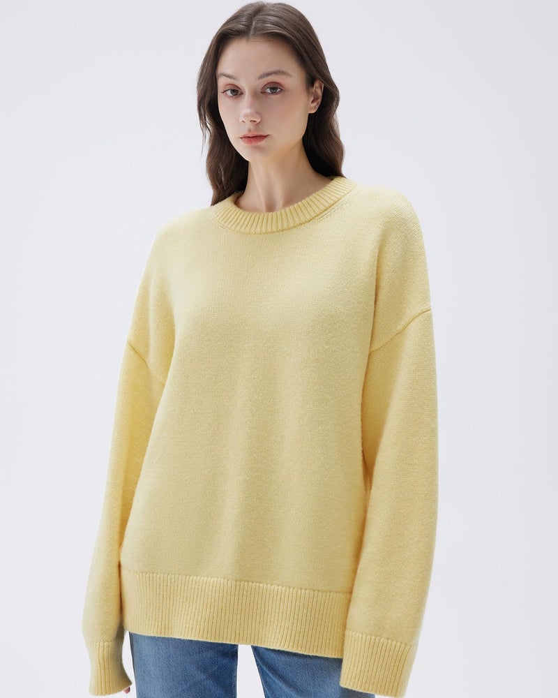 SUUKSESS Cashmere Women Oversized Long Sleeve Pullover Sweater 2025 Fall Winter Crew Neck Jumper Tops (Butter Yellow,S) - Image 2