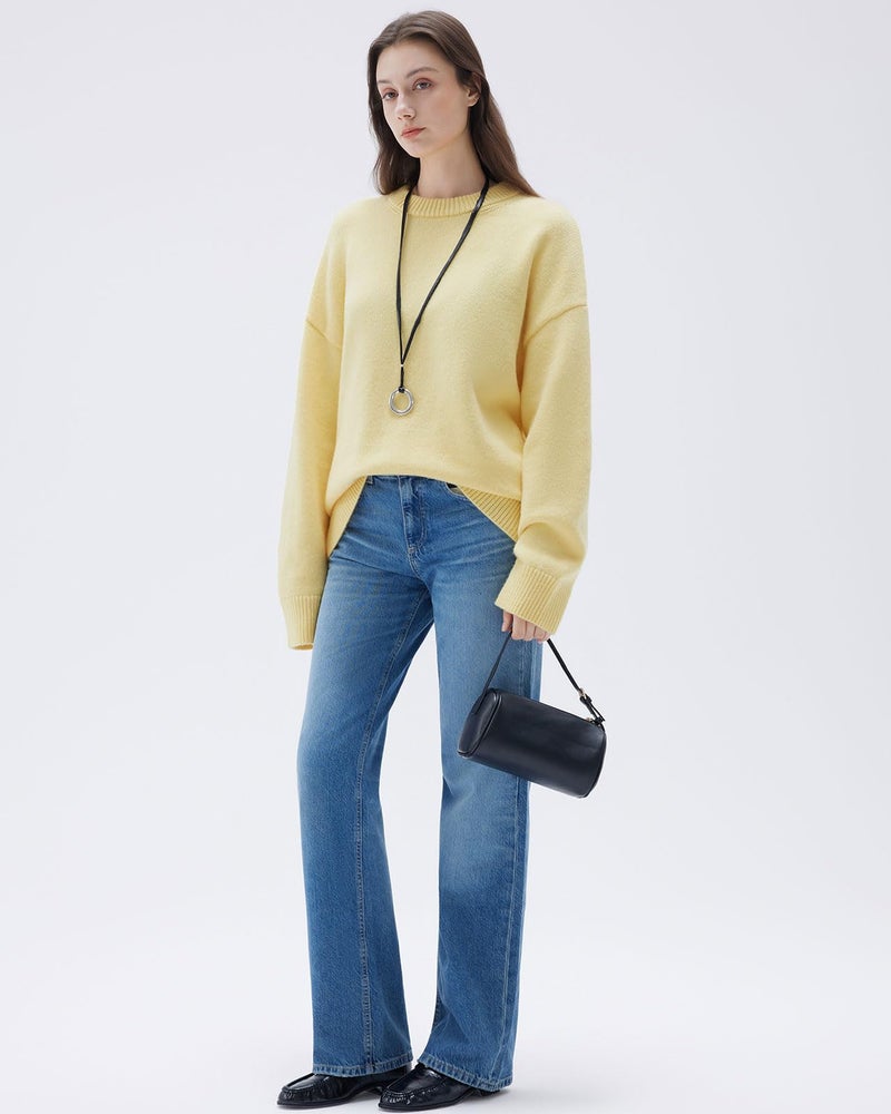 SUUKSESS Cashmere Women Oversized Long Sleeve Pullover Sweater 2025 Fall Winter Crew Neck Jumper Tops (Butter Yellow,S) - Image 5