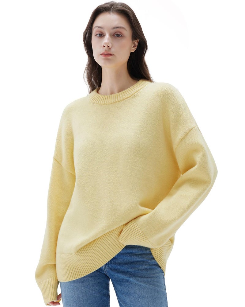 SUUKSESS Cashmere Women Oversized Long Sleeve Pullover Sweater 2025 Fall Winter Crew Neck Jumper Tops (Butter Yellow,S) - Image 1