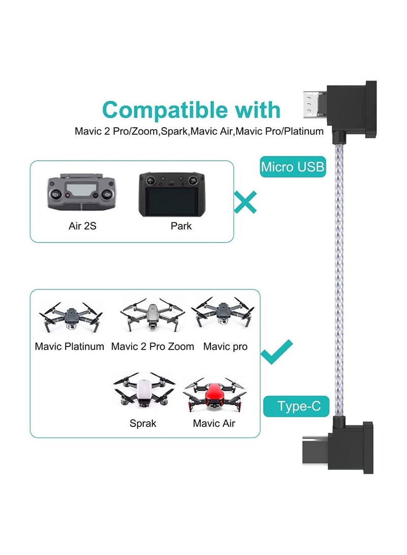 Y&D Micro USB-Type C 0.5FT/15CM Phone Charge+Data Remote Controller Cable,for DJI Mavic Air,Mavic Pro/2 Pro Zoom,Mavic Platinum,Sprak,Drone Accessories Nylon Braided OTG Adapter (USB-C Connector) - Image 2