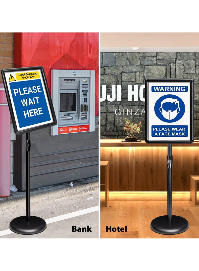 A3 Sign Stand Adjustable Poster Stand Aluminum Snap Frame Menu Stand Replaceable Advertising Rack Floor Display Stands with Safety Corner and Stable Round Base (Black, A3) - Image 3