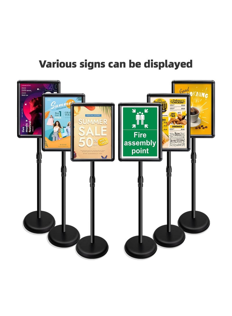 A3 Sign Stand Adjustable Poster Stand Aluminum Snap Frame Menu Stand Replaceable Advertising Rack Floor Display Stands with Safety Corner and Stable Round Base (Black, A3) - Image 2
