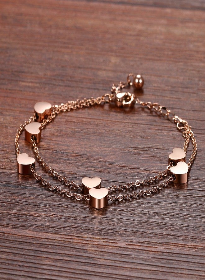 Cupimatch Women Stainless Steel Heart Love Charm Bracelet, Adjustable Wrist Link Chain (Rosegold) for Halloween - Image 3