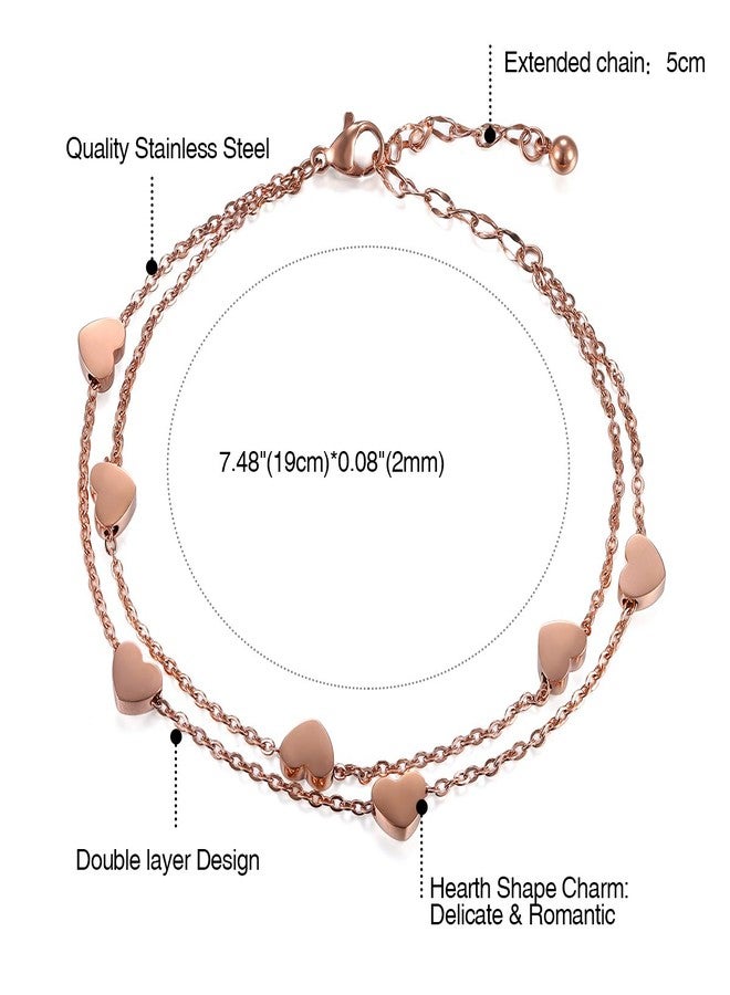 Cupimatch Women Stainless Steel Heart Love Charm Bracelet, Adjustable Wrist Link Chain (Rosegold) for Halloween - Image 2