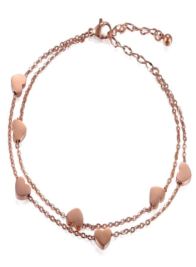 Cupimatch Women Stainless Steel Heart Love Charm Bracelet, Adjustable Wrist Link Chain (Rosegold) for Halloween - Image 1
