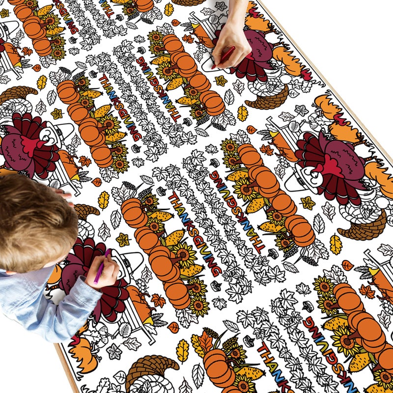 OHOME Thanksgiving Coloring Tablecloth Thanksgiving Decorations Table Decor Friendsgiving Banner for Door Wall Crafts Games for Kids54 x 88 - Image 2