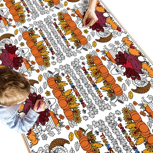 OHOME Thanksgiving Coloring Tablecloth Thanksgiving Decorations Table Decor Friendsgiving Banner for Door Wall Crafts Games for Kids54 x 88 - Image 1