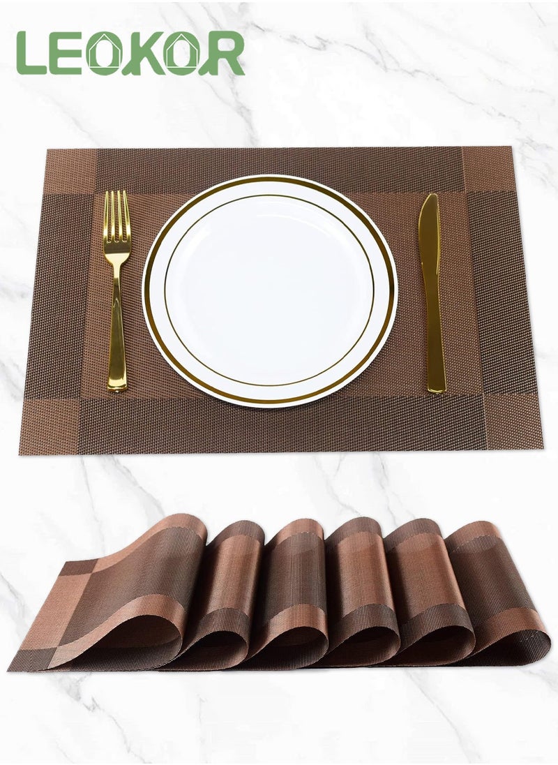LEOKOR 6 Pcs Linen Natural Fabric Handcrafted Machine Weave Placemats Non-Slip Kitchen Table Mats  - Image 1