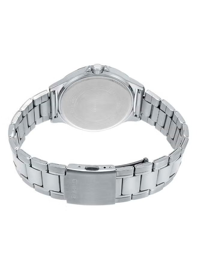 كاسيو ساعة كاسيو MTP-V004D-1BUDF للرجال، كوارتز تناظري، ميناء أسود، سوار فضي من الفولاذ المقاوم للصدأ، عرض التاريخ، زجاج معدني، مقاومة للماء، ساعة يد كلاسيكية أنيقة للعمل والملابس الكاجوال - Image 3