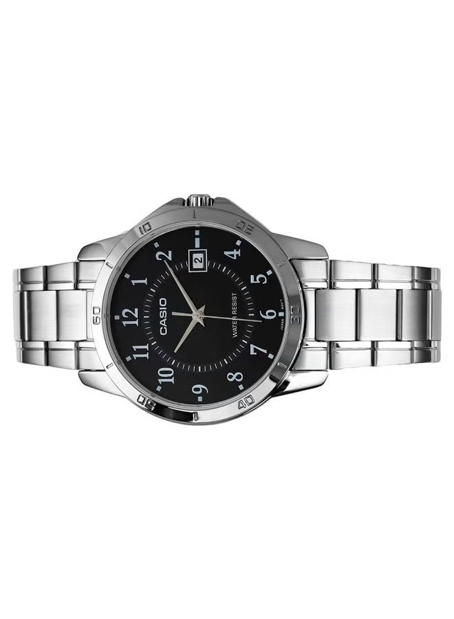 كاسيو ساعة كاسيو MTP-V004D-1BUDF للرجال، كوارتز تناظري، ميناء أسود، سوار فضي من الفولاذ المقاوم للصدأ، عرض التاريخ، زجاج معدني، مقاومة للماء، ساعة يد كلاسيكية أنيقة للعمل والملابس الكاجوال - Image 2