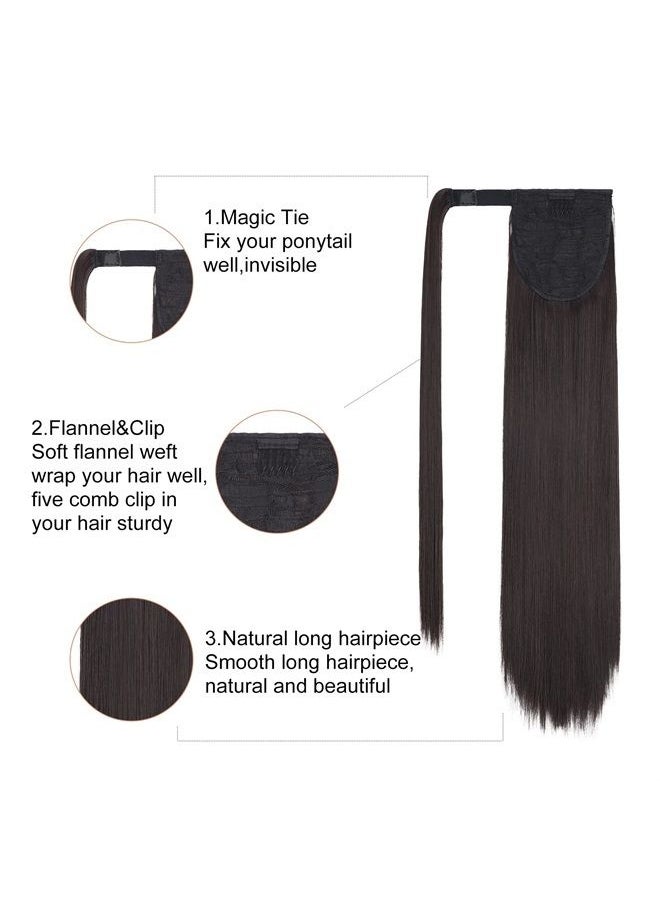SEIKEA 24" Ponytail Extension Clip in Long Straight Wrap Around Pony Tail Natural Soft Synthetic Hairpiece Hair Extensions for Women Color Black  - Image 4