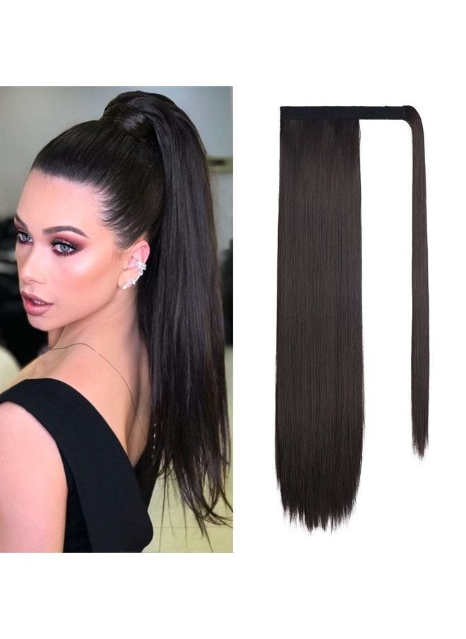 SEIKEA 24" Ponytail Extension Clip in Long Straight Wrap Around Pony Tail Natural Soft Synthetic Hairpiece Hair Extensions for Women Color Black  - Image 1