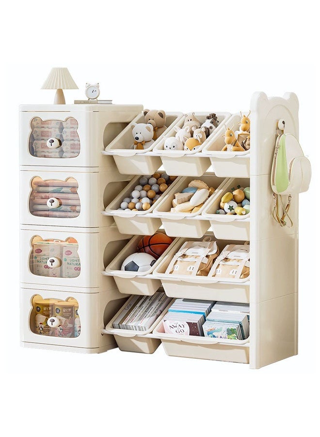 Vividorad 4-Tier Kids Toy Storage Rack,High Capacity Kids Toy Organizers and Storage,Multifunctional Children Toy Shelf with 14 Removable Toy Bins,Multi-Bin  Kids Bookshelf and Toy Storage , Kids Toy Box Chest for Playroom, Bedroom, Kids Room, Classroom - Image 1