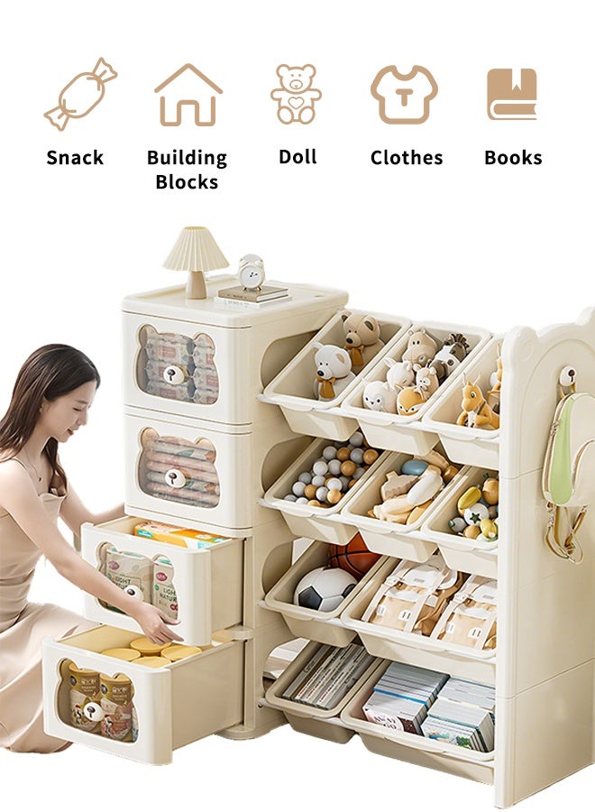 Vividorad 4-Tier Kids Toy Storage Rack,High Capacity Kids Toy Organizers and Storage,Multifunctional Children Toy Shelf with 14 Removable Toy Bins,Multi-Bin  Kids Bookshelf and Toy Storage , Kids Toy Box Chest for Playroom, Bedroom, Kids Room, Classroom - Image 4