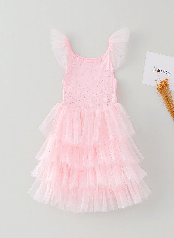 Tutu.kk Toddler Girls Tulle Dress Ruffle Sleeveless Shiny Tiered Fluffy Cake Dress Summer Tutu Dresses for Party Birthday Light Pink 3-4 Years - Image 3