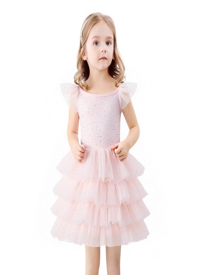 Tutu.kk Toddler Girls Tulle Dress Ruffle Sleeveless Shiny Tiered Fluffy Cake Dress Summer Tutu Dresses for Party Birthday Light Pink 3-4 Years - Image 1