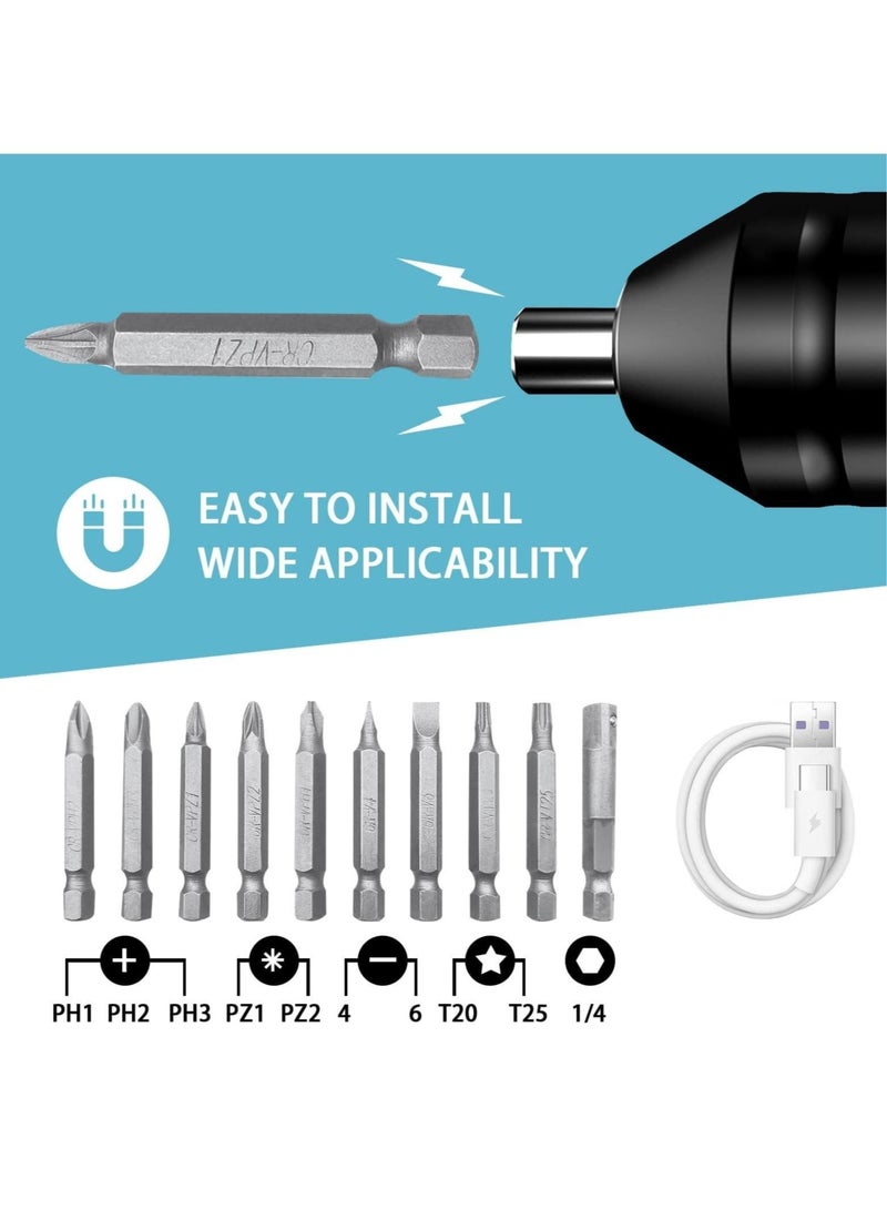 Cordless Rechargeable Screwdriver, 1200mAh 3.7V Cordless Screwdriver Rechargeable, with 10 Magnetic Bits Electric Screwdriver Sets, Forward and Reverse Rotate (Standard)  - Image 3