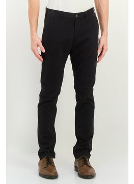 Men Slim Fit Solid Straight Leg Pants, Black