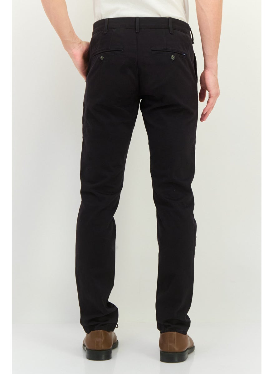 GANT - Men Slim Fit Solid Straight Leg Pants, Black - Image 1