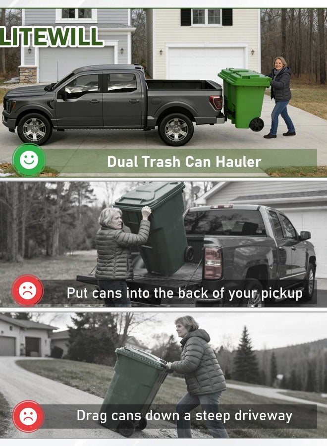 ELITEWILL Dual Trash Can Hauler Allowing Backing-up High-Loading Garbage Can Towing Hitch Carrier Fit for Vehicle/Cars/Trucks/Golf Carts/ATV/UTV with 2" Hitch Receiver - Image 2