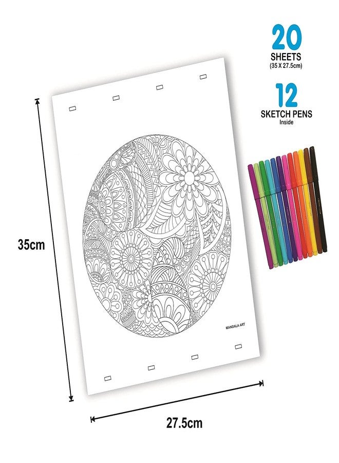 ARNIYAVALA Mandala Art.A Perfect Colouring kit -20 Drawing Paper 12 sktech Pen - for Kids -Multicolour - Image 4