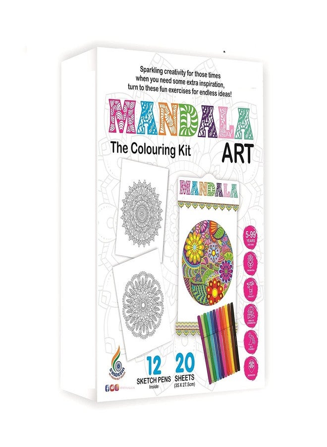 ARNIYAVALA Mandala Art.A Perfect Colouring kit -20 Drawing Paper 12 sktech Pen - for Kids -Multicolour - Image 1