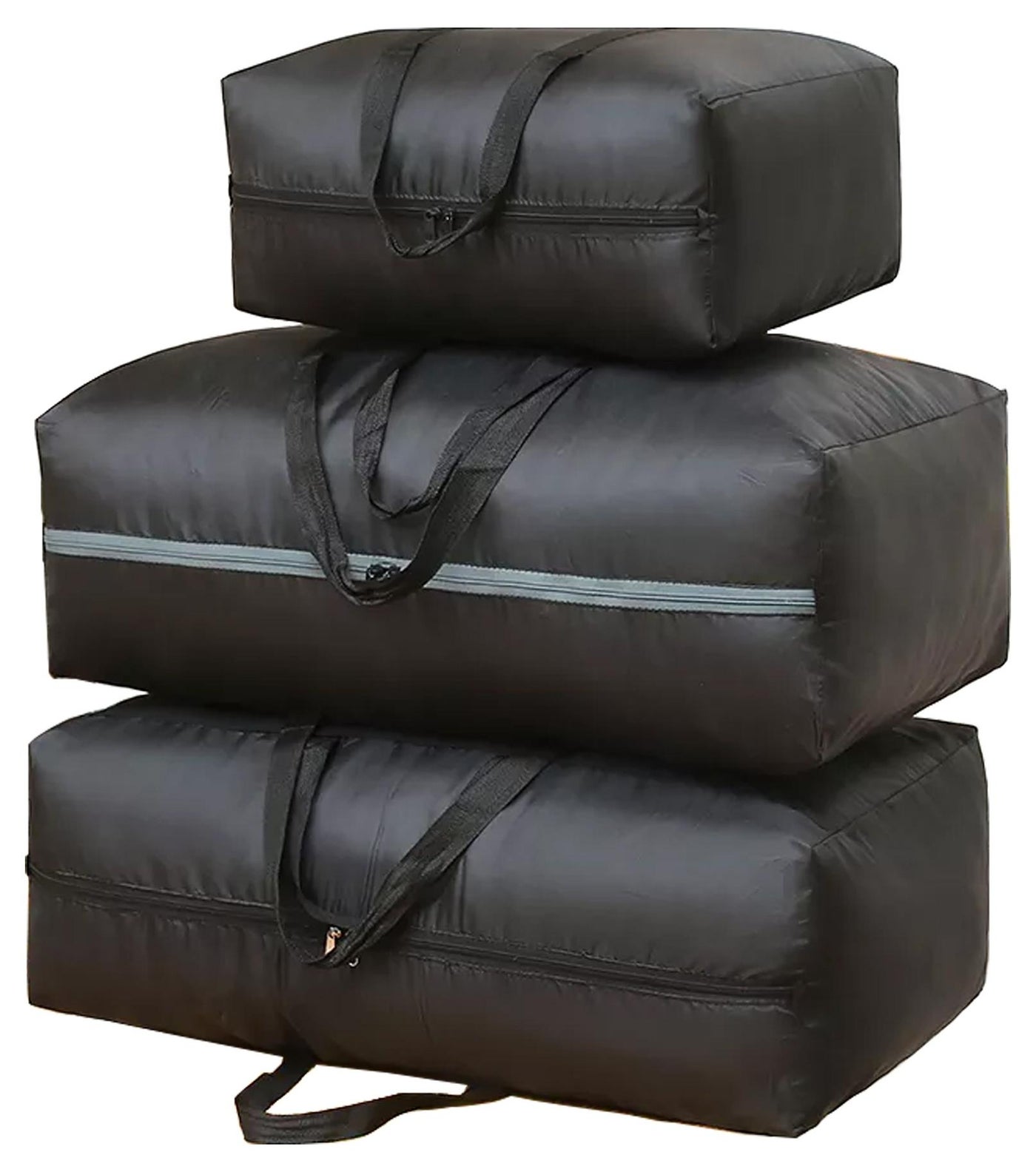 3 Pcs Large Storage Bags Waterproof Heavy Duty 600D Oxford Moving Bags, Closet Organizer Bags Ideal For Bedding, Duvets, Pillows, Laundry, Clothes or Moving home, Full Black