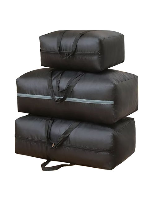 3 Pcs Large Storage Bags Waterproof Heavy Duty 600D Oxford Moving Bags, Closet Organizer Bags Ideal For Bedding, Duvets, Pillows, Laundry, Clothes or Moving home, Full Black