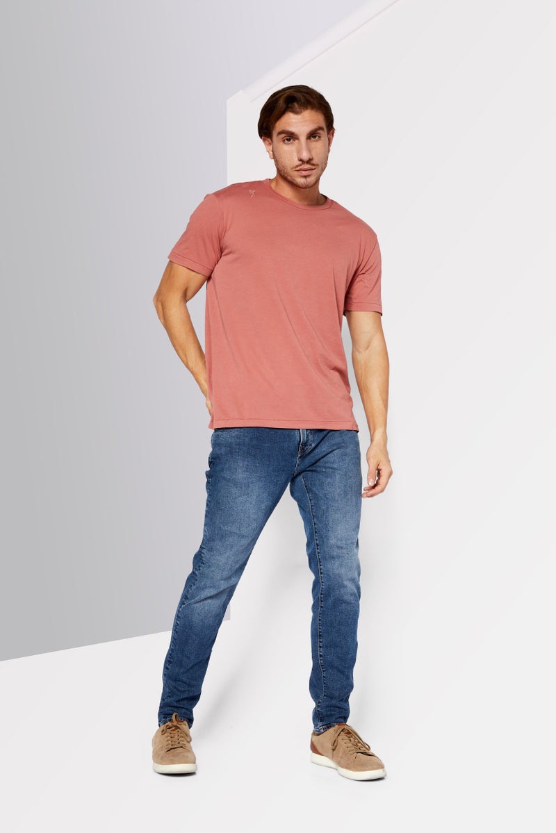 DIESEL Men Crew Neck Short Sleeve Embroidered T-Shirt, Rust  - Image 2