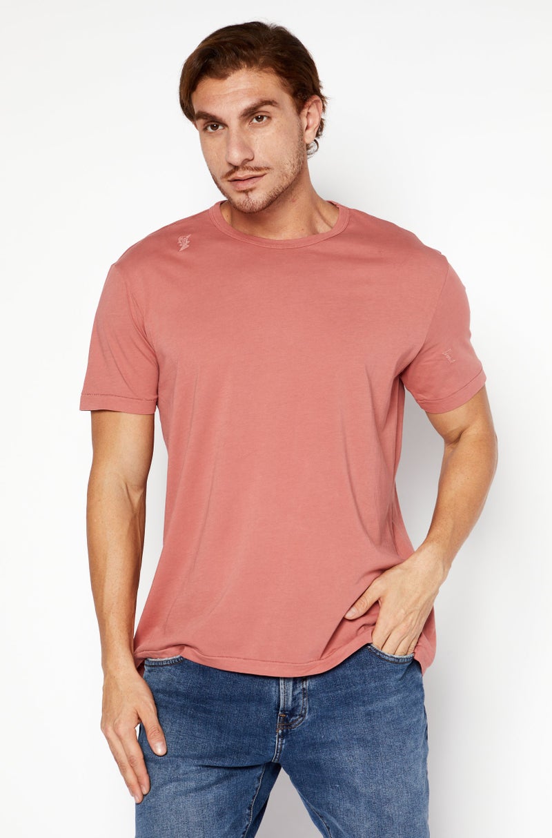 DIESEL Men Crew Neck Short Sleeve Embroidered T-Shirt, Rust  - Image 1
