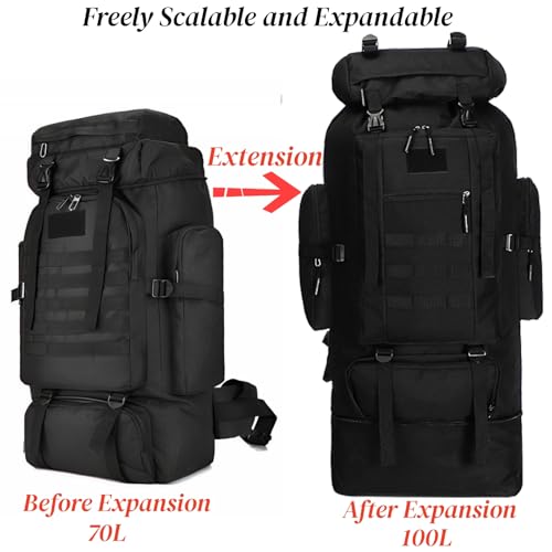 Goaste 100L Camping Hiking Backpack, Molle Military Tactical Rucksack, Waterproof Large Travel Daypack, Adjustable Survival Hunting Sports Bag for Men and Women Hiking, Camping, Touring(Black) - Image 3