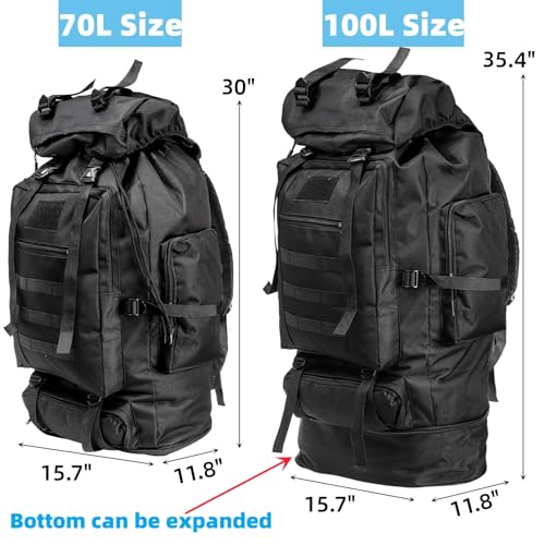 Goaste 100L Camping Hiking Backpack, Molle Military Tactical Rucksack, Waterproof Large Travel Daypack, Adjustable Survival Hunting Sports Bag for Men and Women Hiking, Camping, Touring(Black) - Image 2