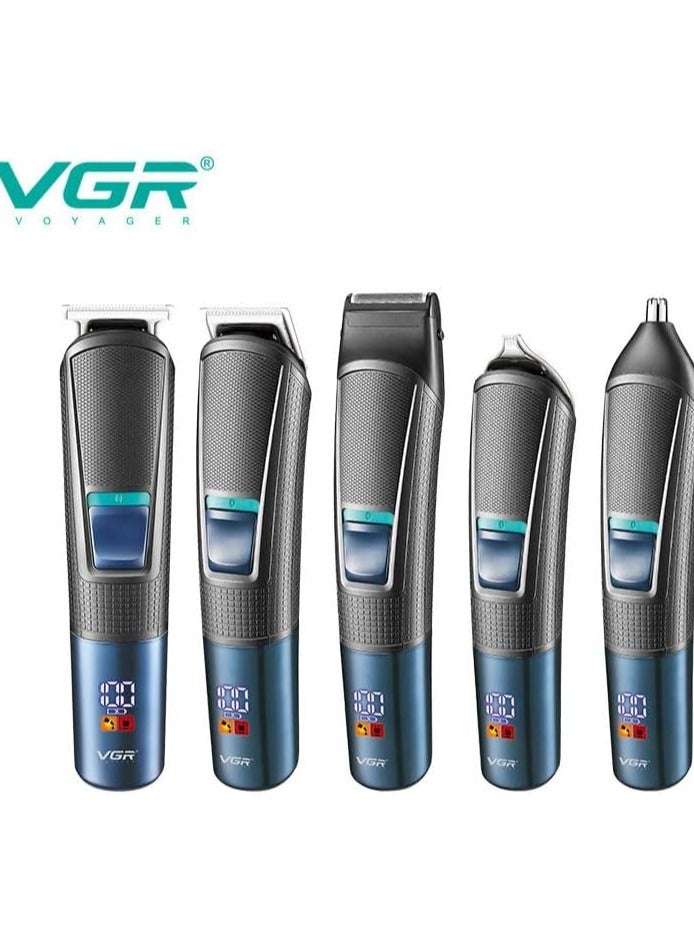 VGR V-108 Professional 10 in 1 Grooming Kit with LED Display, All in one Trimmer for Men,Suitable for Face, head, Nose,Ear & Body Grooming, 120 min Runtime (Black, Blue) 1 Year Warranty - Image 3