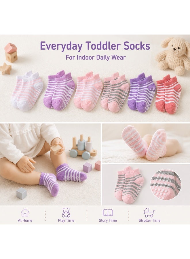 Tanyaz Kids Grip Socks, 6 Pairs Toddler Non Slip Ankle Socks, Soft Striped Low Cut Socks for Boys and Girls, M Size - Image 5